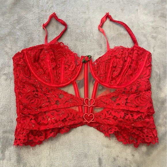 New! For Love & Lemons Rosa red lace bustier bra 10117 - Picture 6 of 11